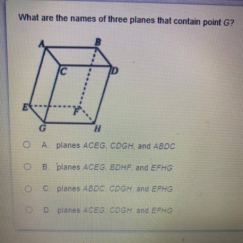 What are the names of three planes that contain point G?