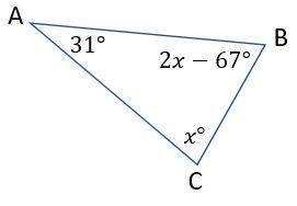 Find the measure of angle B.67 degrees77 degrees12.3 degrees118.3 degrees
