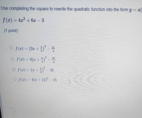 Help ASAP

Help ASAPuse completing the square to rewrite quadratic function into the form y=a(x+h)