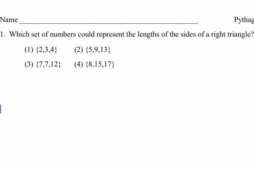 Which set of numbers could represent the lengths of the sides of a right triangle?