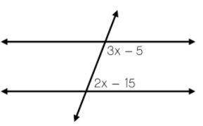 A pair of parallel lines is cut by a transversal. What are the measures of the two marked angles?