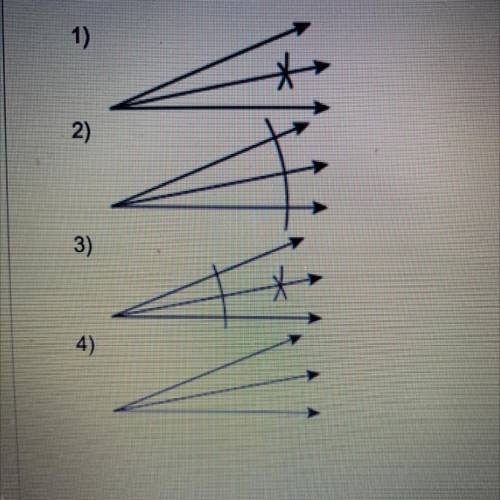 Which illustration shows the correct construction of an angle bisector?