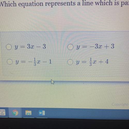 Which equation represents a line which is parallel to the line x-3y=15?