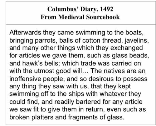 Based on the excerpt from Columbus diary what was Columbus motivation for exploration?explain what