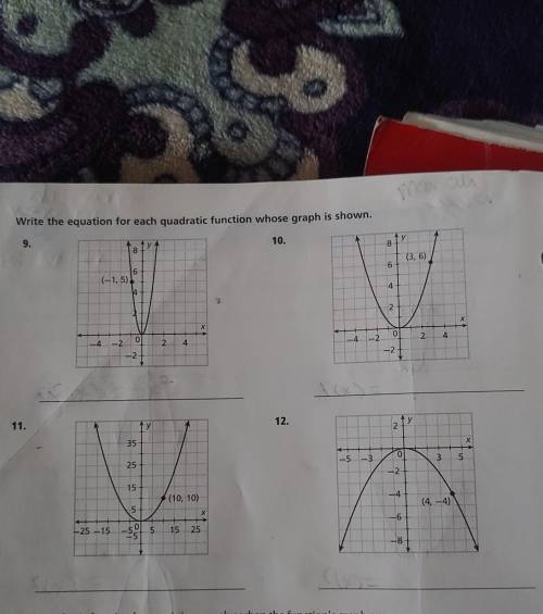 Write an equation for each quadratic function whose graph is shown
