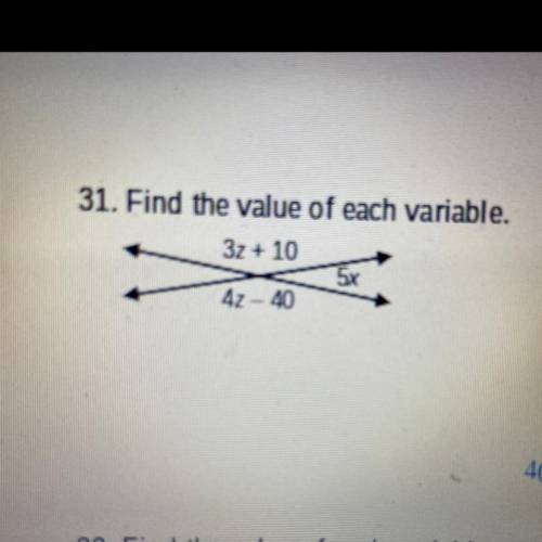 31. Find the value of each variable.