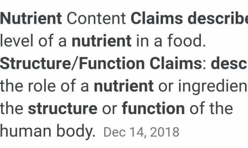The differences between nutrient claims, health claims, and structure-function claims.