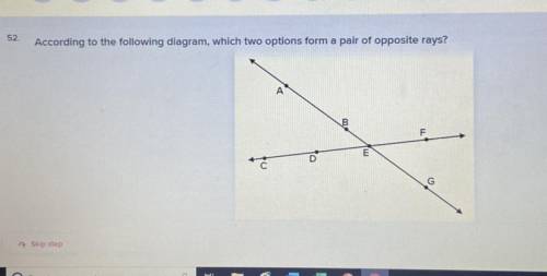 PLS HELP!! According to the following diagram, which two options form a pair of opposite rays?