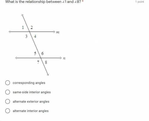 What is the relationship between ∠1 and ∠8?