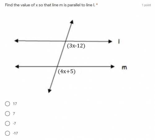 Find the value of x so that line m is parallel to line l.