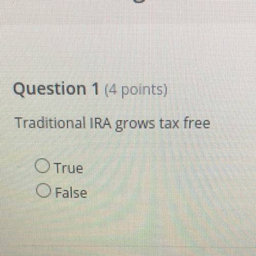 Traditional IRA grows tax free?
True or False