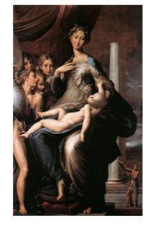 Look at this painting by parmigianino what mannerist technique is used in its description of the ma