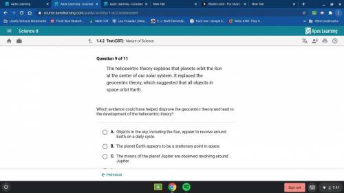 HELP PLEASE! which evidence could have helped disprove the geocentric theory and lead to the develo