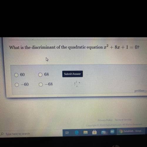 Will give brainliest if correct what is the discriminant of the quadratic equation: (multiple choic