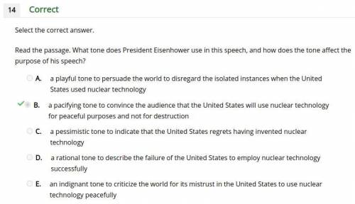 Read the passage. What tone does President Eisenhower use in this speech, and how does the tone aff