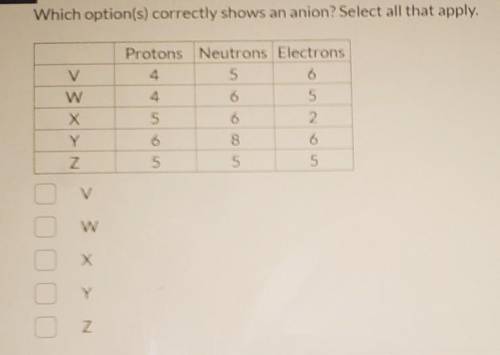 Which option(s) correctly shows an anion? Select all that apply.