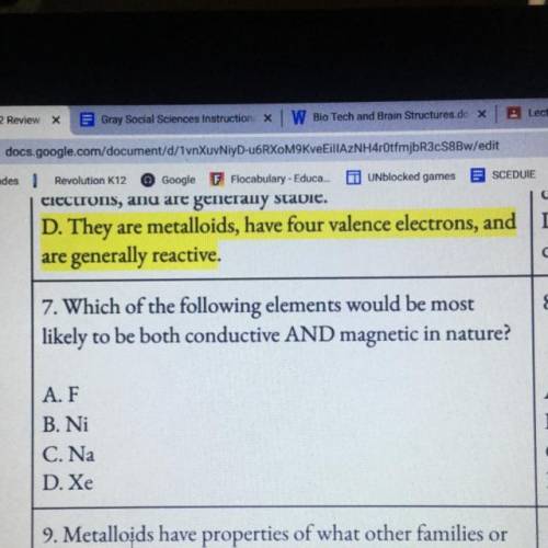 Which of the following elements would be most

likely to be both conductive AND magnetic in nature