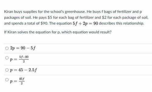 If Kiran solves the equation for p, which equation would result?