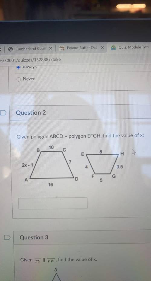 Given polygon ABCD ~ polygon EFGH, find the value of x: