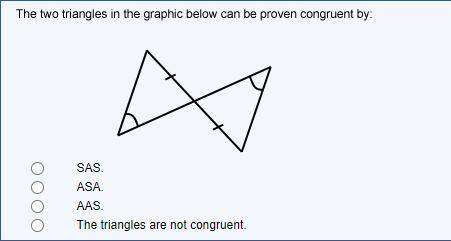 The two triangles in the graphic below can be proven congruent by: