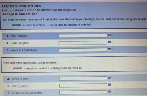 You want to know more about Khaled, the new student in your biology course. Ask questions using est