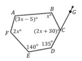 What is the value of x? 
What is the m∠A? 
What is the m∠BCG?