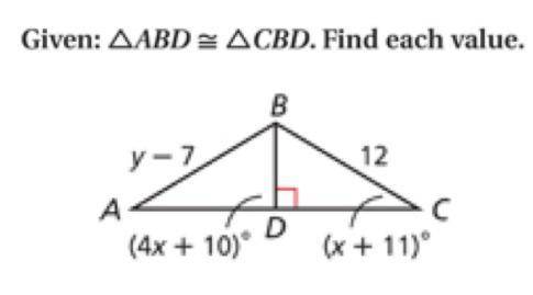 Given: ABD is congruent to CBD Find each value