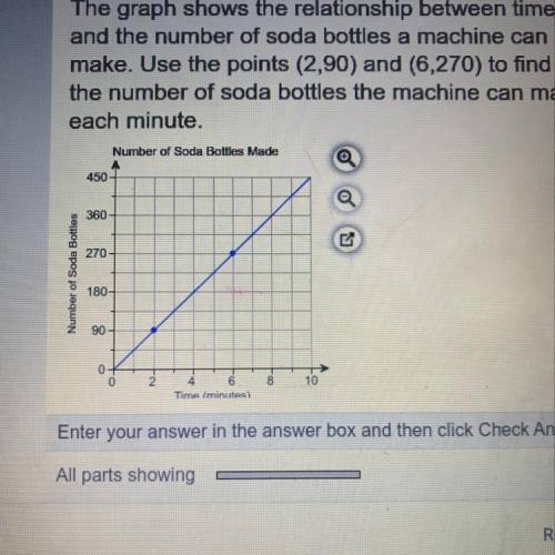 The graph shows the relationship between time

and the number of soda bottles a machine can
make.
