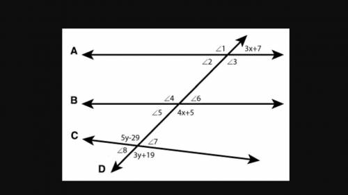Help plz

In the following diagram line intersects line .Figure may not be drawn to scale