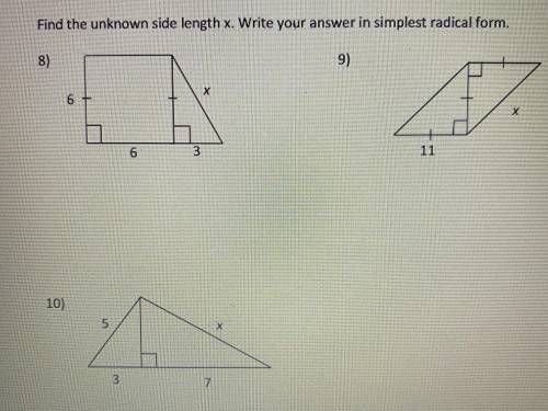 HELP PLEASE!!! Find the unknown side length x. Write your answer in simplest radical form.