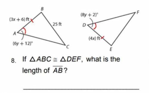 If ΔABC ≅ ΔDEF, what is the length of AB?