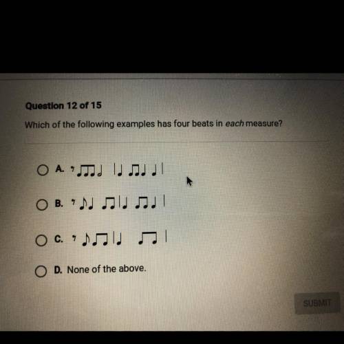 Which of the following examples has four beats in each measure?

ת נמ נר גנני .O A
נתנות נתי ,O B