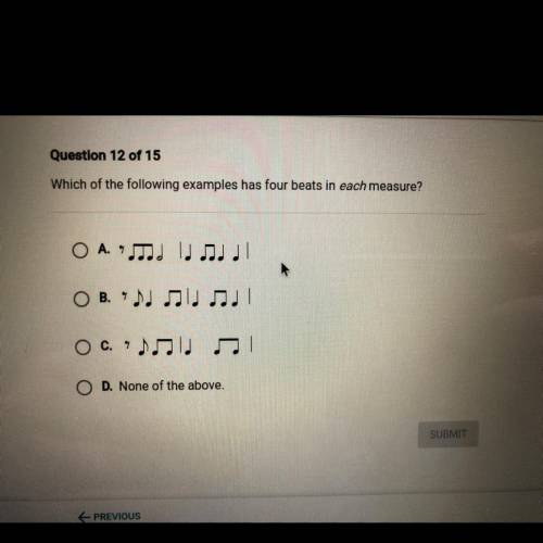 Which of the following examples has four beats in each measure?

ת נמ נר גנני .O A
נתנות נתי ,O B