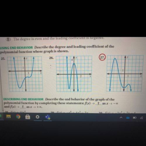 Describe the degree and leading coefficient of the polynomial function whose graph is shown