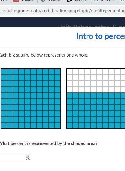 Each big square below represents one whole.

￼￼What percent is represented by the shaded area?