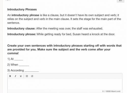 Introductory Phrases

An introductory phrase is like a clause, but it doesn't have its own subject