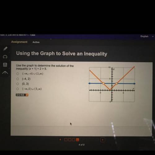HELP
Use the graph to determine the solution of the inequality |x + 1| + 2 > 5.
