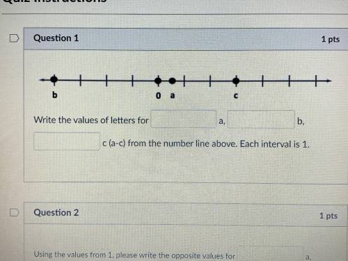 Find the values for a, b, c, from the number line