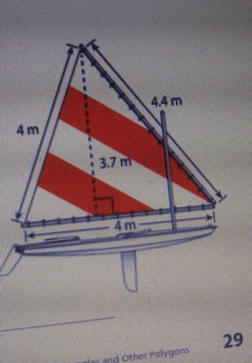 A sail on a boat is shaped like a triangle as shown. What is the area of the sail? Show your work n