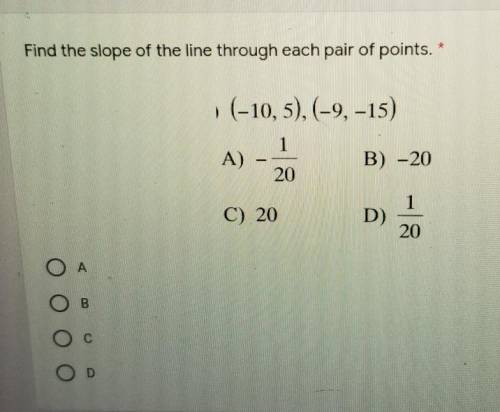 Find the slope of the line though each pair of points