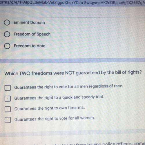 Which two freedoms were not guaranteed by the Bill of Rights?