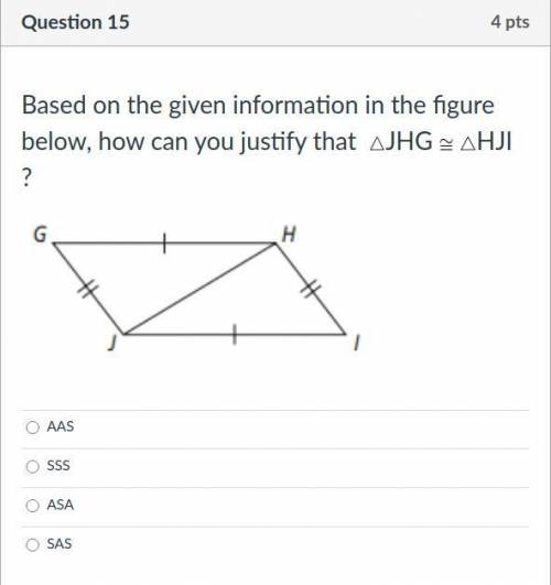 Based on the given information in the figure below, how can you justify that △JHG ≅ △HJI?