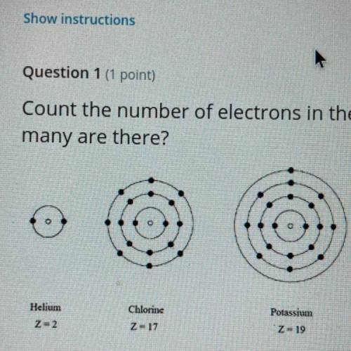 Count the number of electrons in the innermost shell for helium, chlorine and potassium. How

many