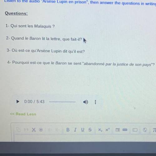 Prompt

Listen to the audio Arsèse Lupin en prison, then answer the questions in writing and wit