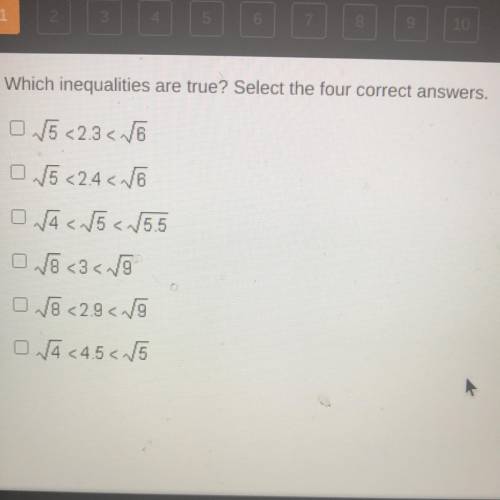 Which inequalities are true? Select the four correct answers.