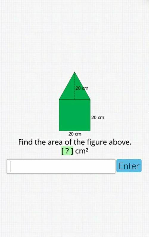 find the area of the figure above. the image is a triangle in top of a square it the measurements a