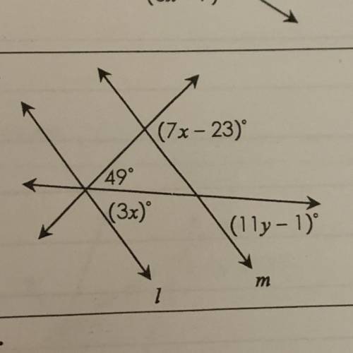 Parallel lines cut by transversal... can someone help me get me X and Y... Show work.