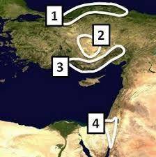 On the map below, where is the Anatolian Plateau located?

A.
Region 1
B.
Region 2
C.
Region 3
D.