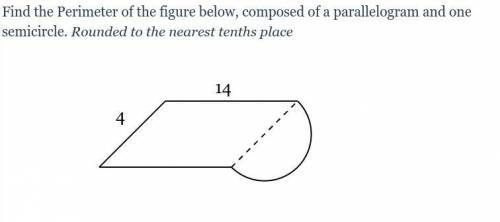 LOTS OF POINTS

Find the Perimeter of the figure below, composed of a parallelogram and one semici