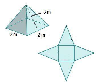 What is the surface area of the square pyramid?

6 square meters
16 square meters 
28 square meter